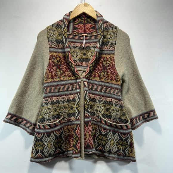 Free People Sweaters - Free People Sweater Womens XS Wool Blend Boho Fuzzy Fair Isle Cardigan Pullover